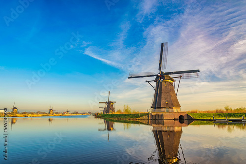 Rotterdam Netherlands, nature landscape of Dutch Windmill at Kinderdijk Village