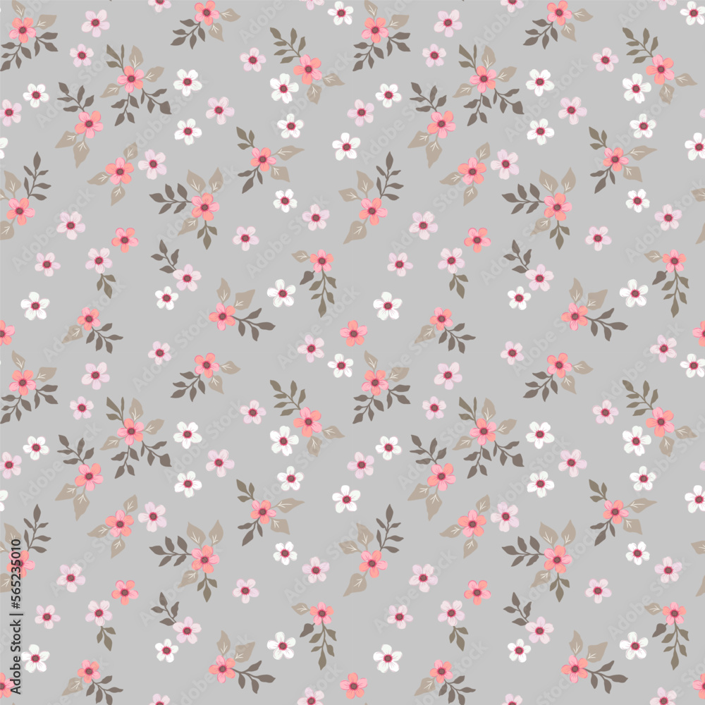 Vector floral seamless pattern with small flowers on a gray background. Vintage rustic style. For fabrics, textiles and design. Vector floral seamless pattern with small flowers on a gray background. Vintage rustic style. For fabrics, textiles and design.