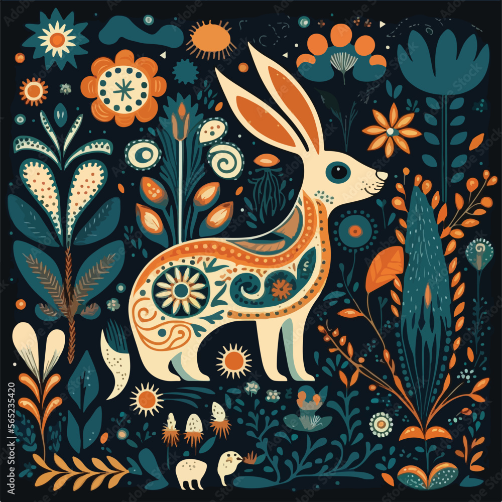 scandinavian folk pattern rabbit scandinavian folk pattern rabbit