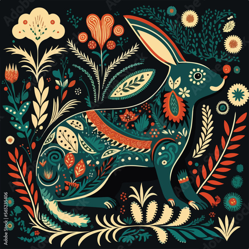 scandinavian folk pattern rabbit