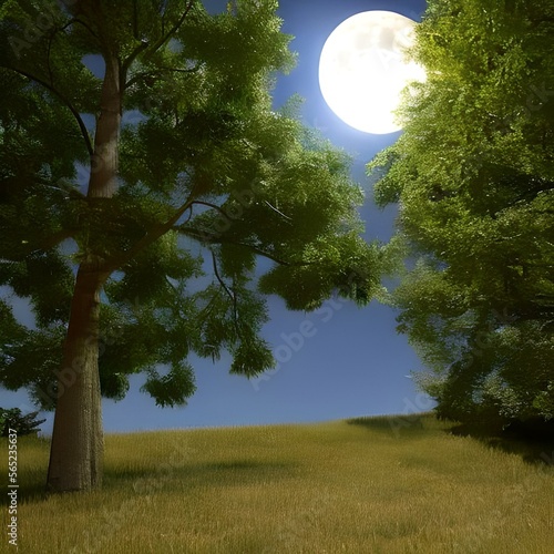 Luminous Moonlight and Majestic Trees