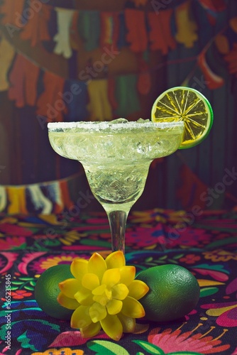 Fiesta Celebration with Lime Margarita Cocktail in Salt-Rimmed Glass - Cinco de Mayo Fiesta photo