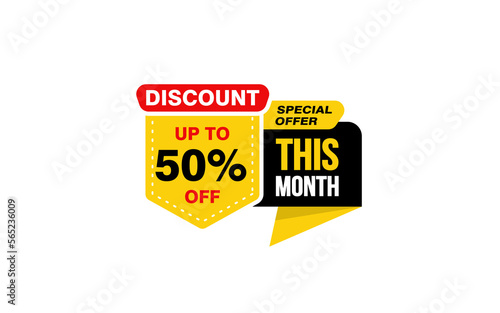 50 Percent THIS MONTH offer, clearance, promotion banner layout with sticker style. 