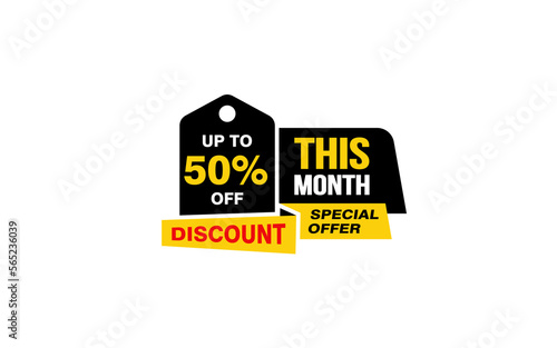 50 Percent THIS MONTH offer  clearance  promotion banner layout with sticker style.  