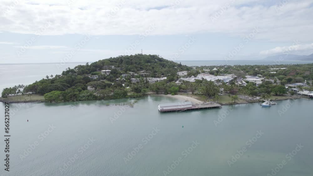 Port Douglas Foreshore Across Packers Creek In North Queensland, Australia. aerial sideways Port Douglas Foreshore Across Packers Creek In North Queensland, Australia. aerial sideways
