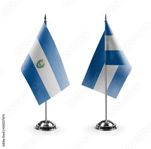 Small national flags of the Salvador on a white background photo