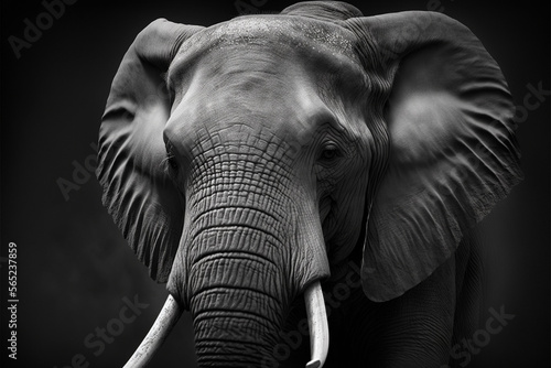 elephant head in front of black background. Generative AI © bahadirbermekphoto