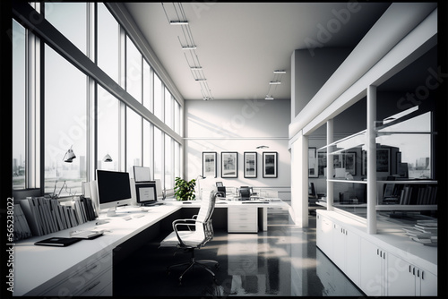 white office space realistic interior. Generative AI