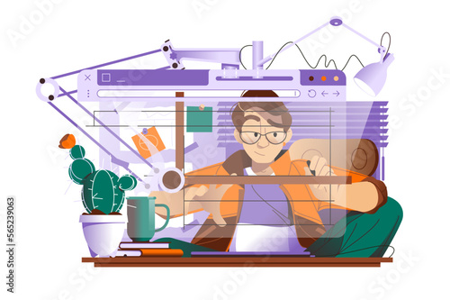 Man working on website or app, ui ux design