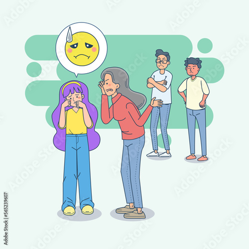 Mother scolds her girl. Mother angry and yelling at her girl and blame her. Mom scolds children. big isolated illustration vector with light background.