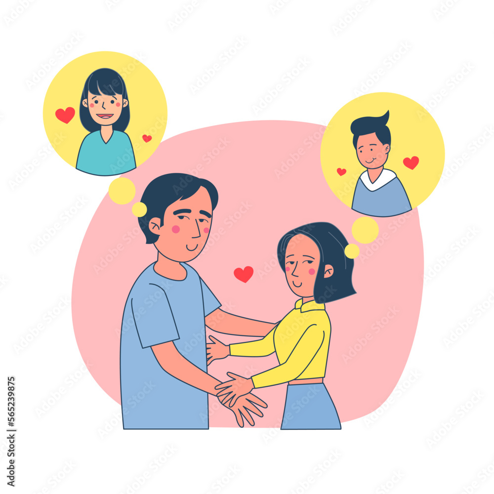 Fake love theme , loved by fake face not soul.They thought it was beautiful but the reality was the opposite. They couldn't think of it. Big isolated illustration vector with white background. Fake love theme , loved by fake face not soul.They thought it was beautiful but the reality was the opposite. They couldn't think of it. Big isolated illustration vector with white background.