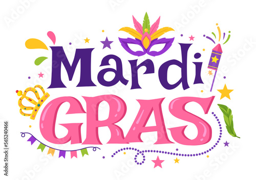 Mardi Gras Carnival Party Illustration with Mask, Feathers and Item Festival for Web Banner or Landing Page in Flat Cartoon Hand Drawn Templates