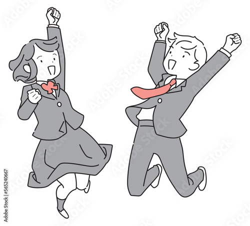 ジャンプする制服を着た学生