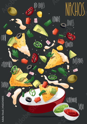 Nachos. Mexican nacho corn tortilla chips. Vector Illustration