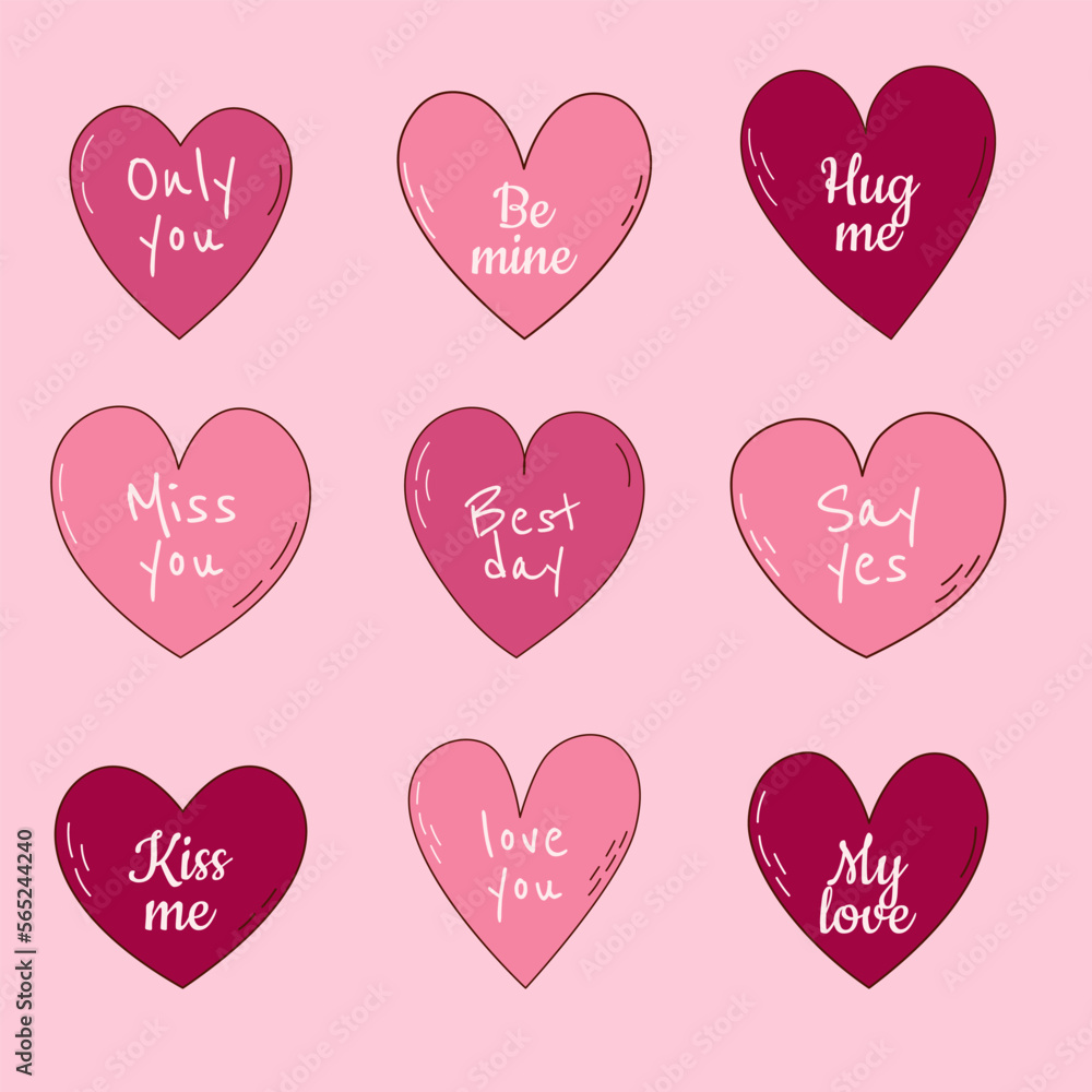 Hand drawn set of hearts for Valentine day. Design elements for posters, greeting cards, banners and invitations.