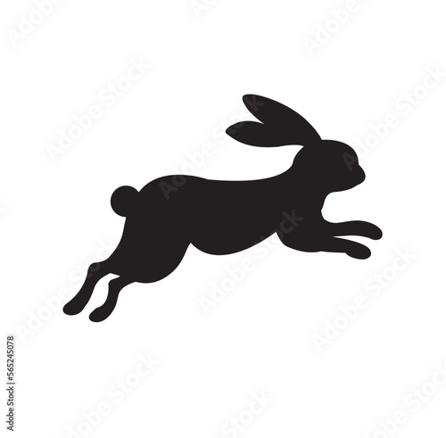 Rabbit jumping silhouette. Easter Bunny. A jumping rabbit. Black silhouette on a white background.