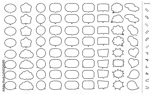 シンプルで白背景に黒線のフレーム付き吹き出し(ふきだし)セット_すきまのあるフキダシ素材