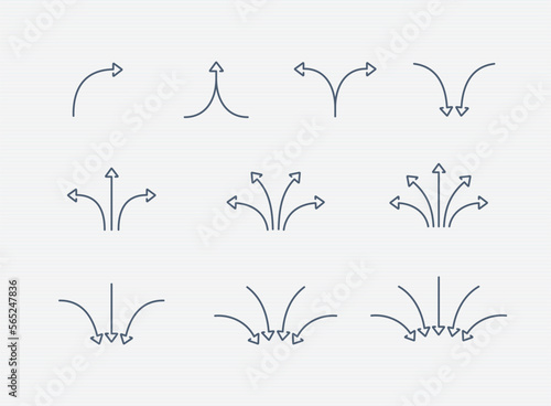 direction arrow icon set: multi directional line arrows. editable stroke vector illustration