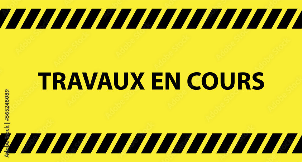 Travaux en cours text on white background. Work in progress in french language. Travaux en cours text on white background. Work in progress in french language.