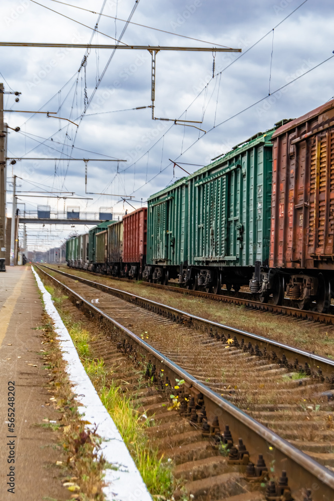 Photography to theme railway track after passing train on railroad Photography to theme railway track after passing train on railroad