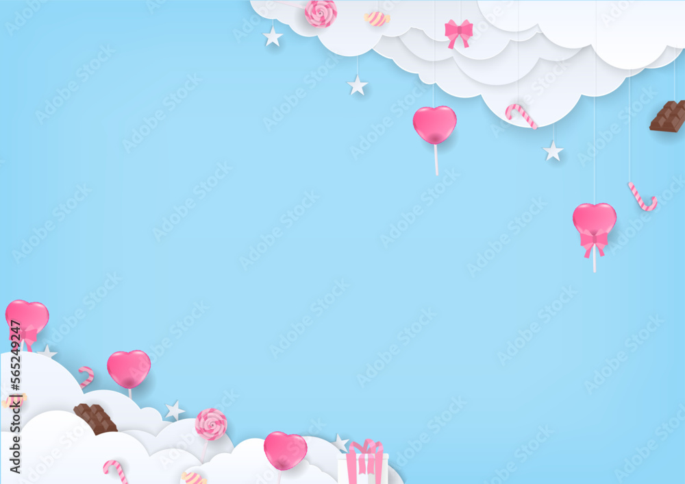 Sweets and cloud on blue background