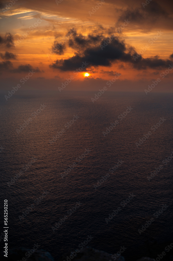 Fascinating summer sunset over calm sea on Cyprus