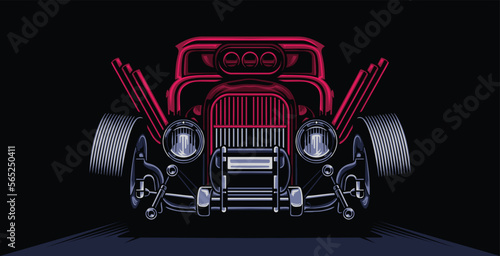 Vector classic car in dark background 