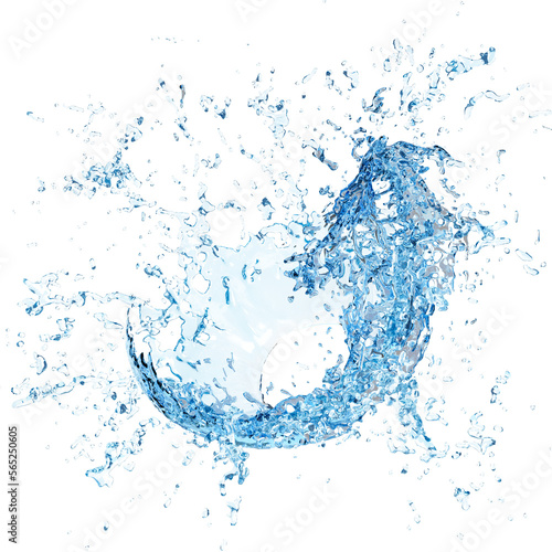 3d clear blue water scattered around, water splash transparent isolated. 3d render illustration