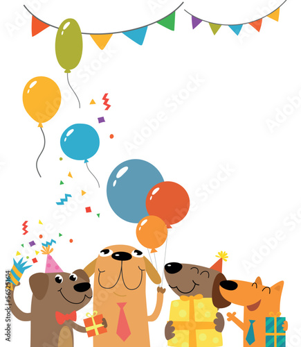 Birthday greeting card with funny cartoon dogs, greeting card for a colleague, employee, partner. Vector illustration