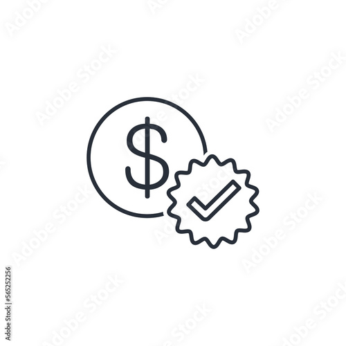 Marked dollar. Making a profit. Receiving a benefit. Vector linear icon isolated on white background.