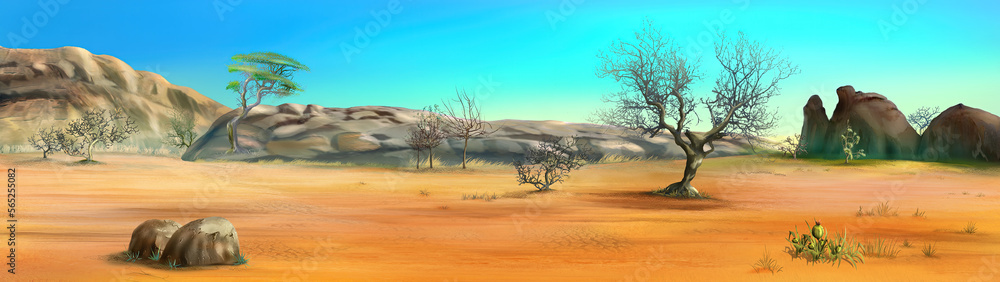Savannah landscape with lonely tree illustration