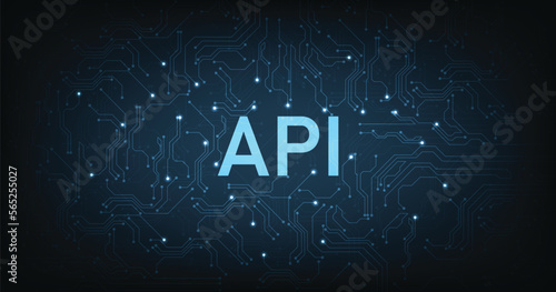 (API) Application Programming Interface on blue background. Software development tools, information technology, modern technology, internet.