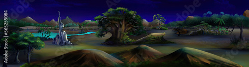 Tropical landscape at night illustration