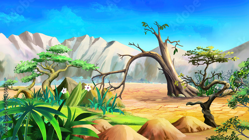 African Savannah landscape illustration.