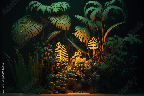 Mysterious 3D Bioluminescent Jungle: An AI Generated Render of a Unique and Creative Surreal Scene © MrnSailor