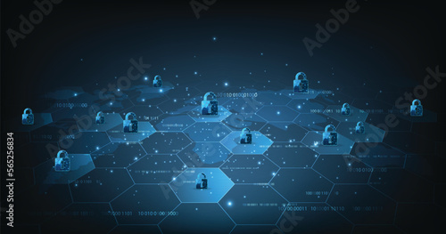 Concept of network security on dark blue background.Global network security on dark blue background.Vector illustration.EPS 10