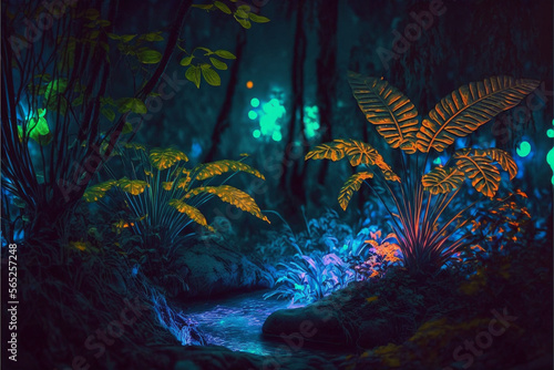 A Mystical 3D Bioluminescent Jungle  An AI-Generated Render of a Captivatingly Unique and Vibrant Rainforest