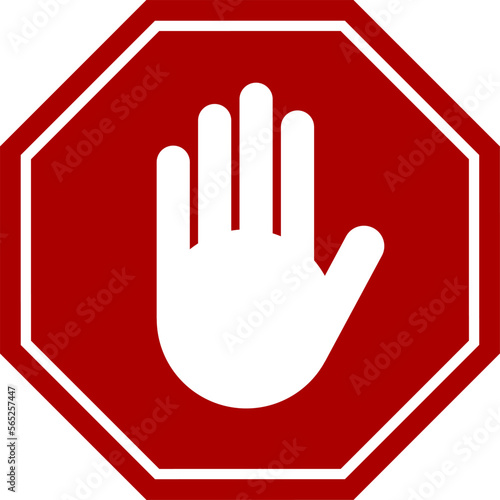 Red Stop Hand Block Octagon Sign or Adblock or Do Not Enter or Forbidden Icon. Vector Image.