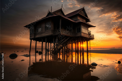 house on stilts in thailand, genrative ai photo