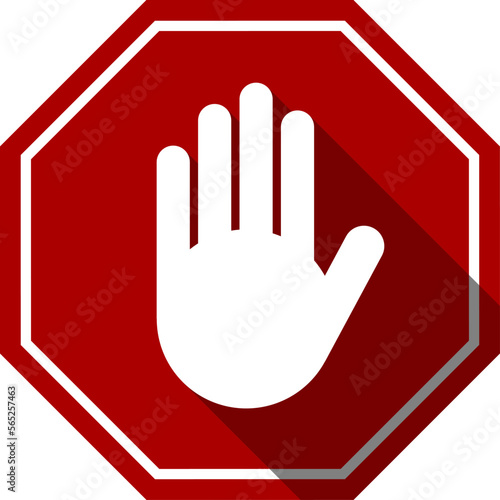 Red Stop Hand Block Octagon Sign or Adblock or Do Not Enter or Forbidden Icon with 3D Shadow Effect. Vector Image.