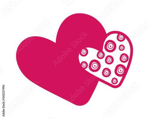 Two heart pink color with pattern on white background