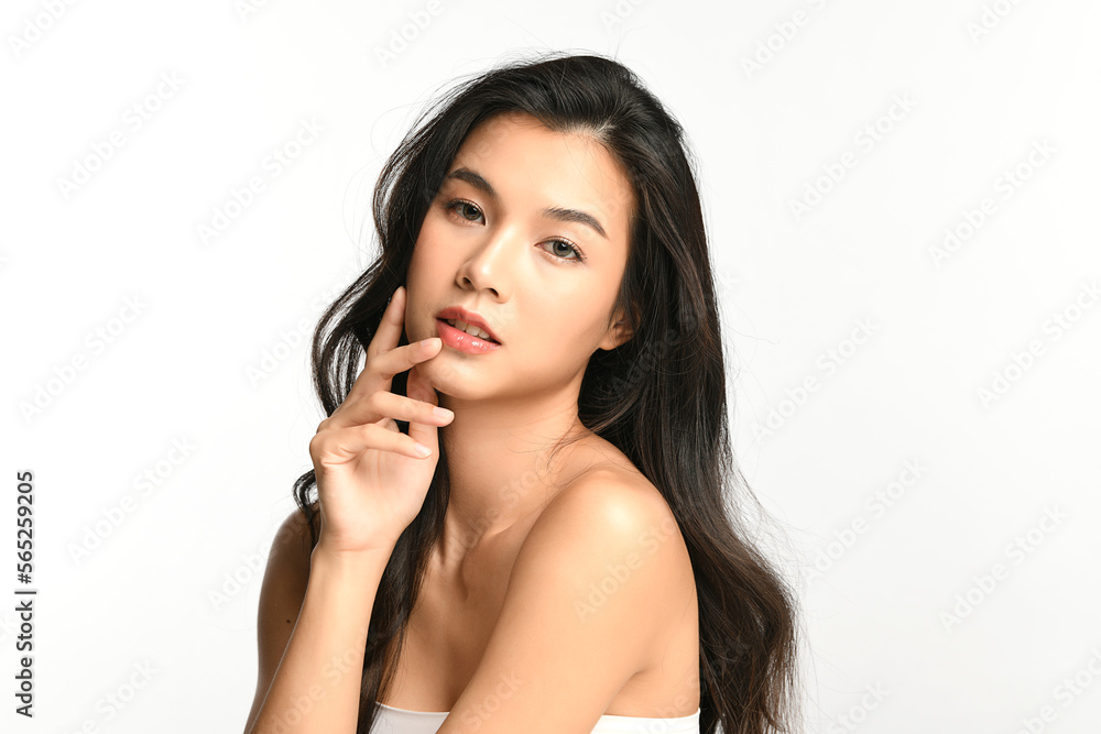 Beautiful young asian woman with clean fresh skin on white background, Face care, Facial treatment, Cosmetology, beauty and spa, Asian women portrait.