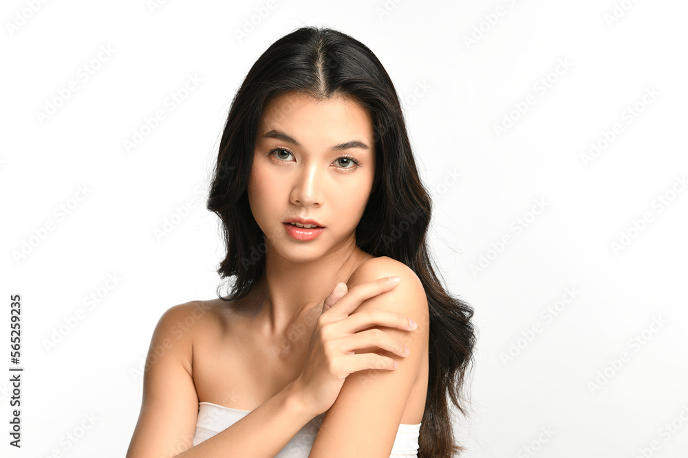 Beautiful young asian woman with clean fresh skin on white background, Face care, Facial treatment, Cosmetology, beauty and spa, Asian women portrait. Beautiful young asian woman with clean fresh skin on white background, Face care, Facial treatment, Cosmetology, beauty and spa, Asian women portrait.
