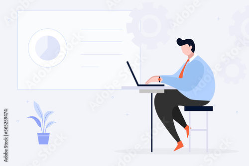 a man working in a cafe casually while looking at his laptop