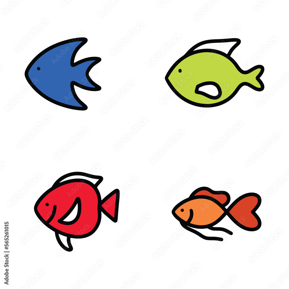 Fototapeta premium Fish modern line design style icons set on white background