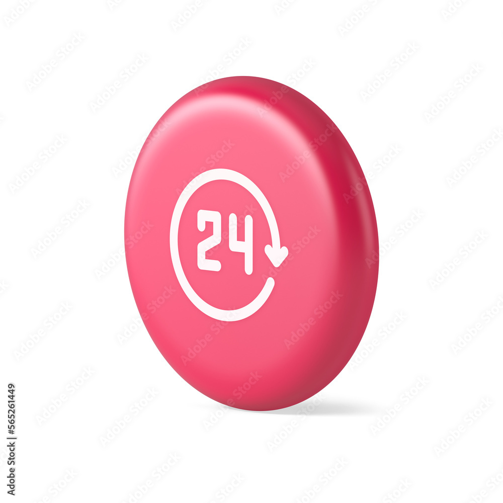 24 hours circle arrow button always available assistance service 3d round realistic icon