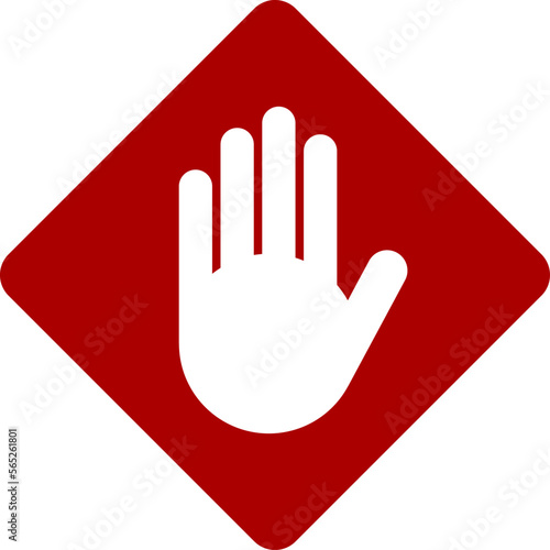 Red Stop Hand Palm Block Diamond-Shaped Sign or Adblock or Do Not Enter Icon. Vector Image.