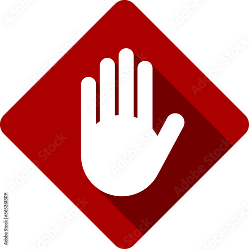 Red Stop Hand Palm Block Diamond-Shaped Sign or Adblock or Do Not Enter Icon with 3D Shadow Effect. Vector Image.