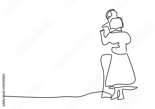 Hand drawing one line of mature couple dancing isolated on white background.