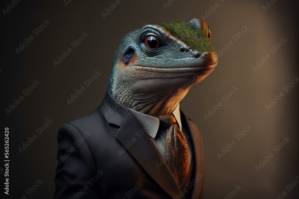 Portrait of a Lizard dressed in a formal business suit, generative ai Portrait of a Lizard dressed in a formal business suit, generative ai